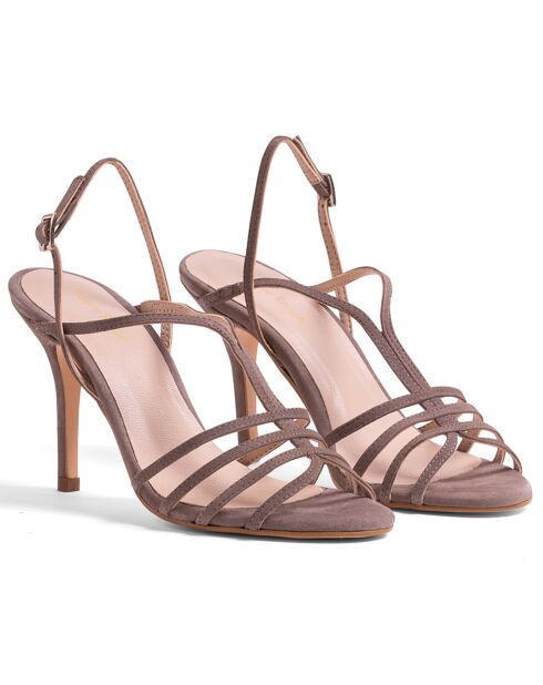 Selena taupe fluwelen leren sandalen - hak van 9 cm