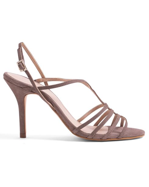 Selena taupe fluwelen leren sandalen - hak van 9 cm