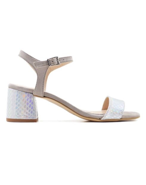 Selene lichtgrijze fluwelen leren sandalen - hak van 5,5 cm