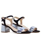 Sandali Selene nero/blu in pelle di velluto - tacco 5,5 cm