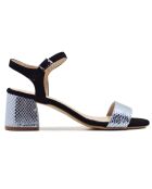 Sandali Selene nero/blu in pelle di velluto - tacco 5,5 cm