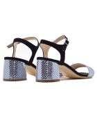 Sandali Selene nero/blu in pelle di velluto - tacco 5,5 cm