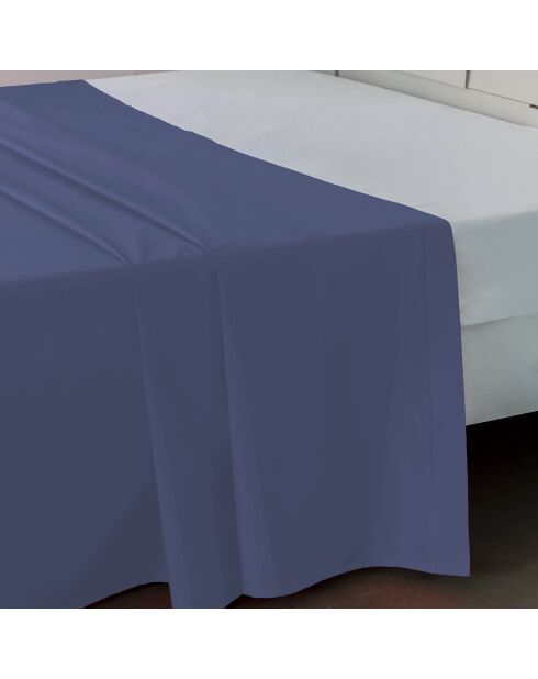 Drap plat uni 100% Percale de Coton bleu