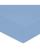 Drap housse uni 100% Percale de Coton bonnet 30 cm bleu