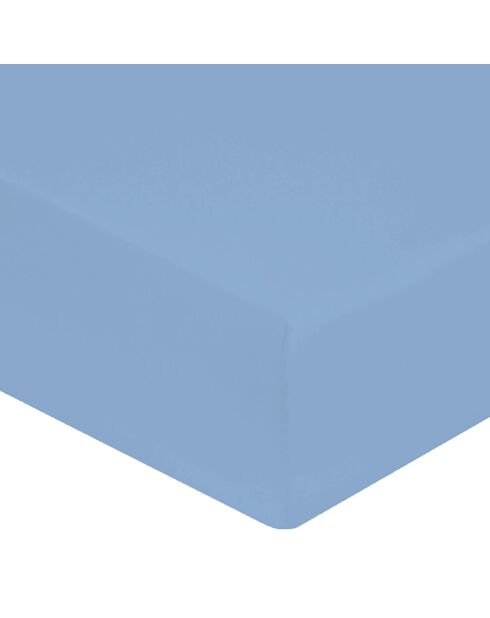 Drap housse uni 100% Percale de Coton bonnet 30 cm bleu