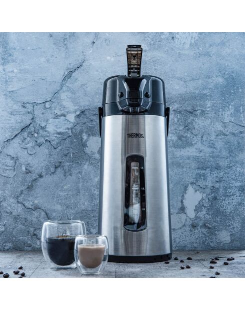 Pichet pompe isotherme & 2 Tasses à café double paroi gris - 2.2 L
