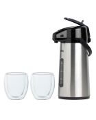 Pichet pompe isotherme & 2 Tasses à café double paroi gris - 2.2 L