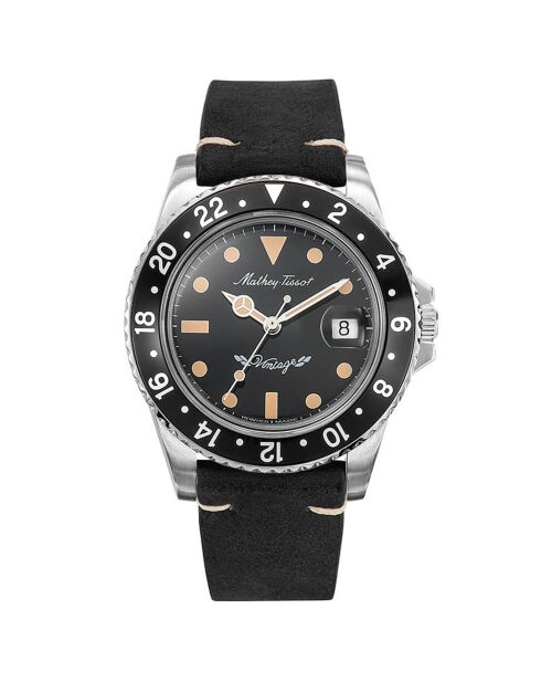 Montre Homme Automatique en Cuir Mathy Vintage noire