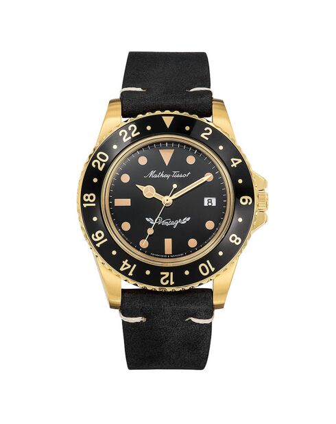 Montre Homme en Cuir Quartz Mathy Vintage noire
