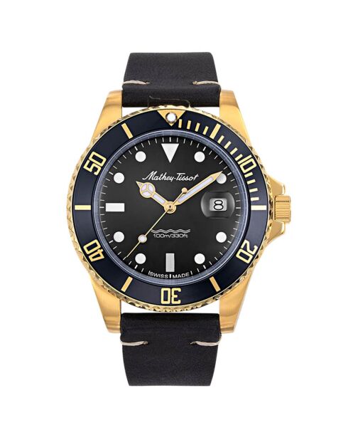 Montre Homme en Cuir Quartz Mathy Vintage noire