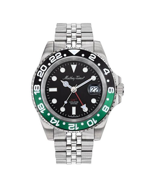 Montre Homme Quartz GMT en acier argentée