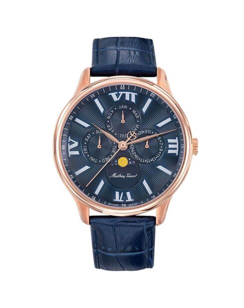 Montre Homme en Cuir Quartz Edmond bleue