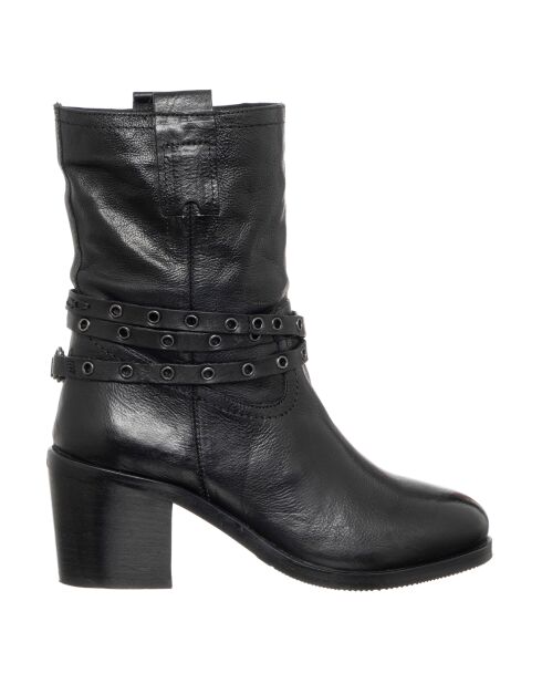 Bottines en Cuir Elizabeth noires - Talon 7 cm