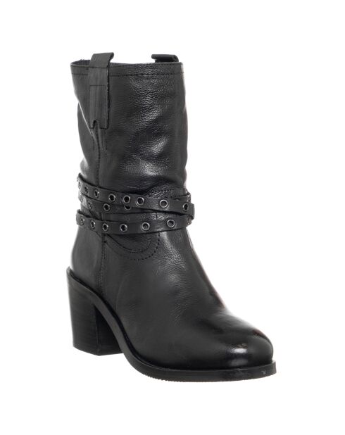 Bottines en Cuir Elizabeth noires - Talon 7 cm