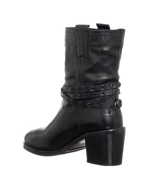 Bottines en Cuir Elizabeth noires - Talon 7 cm