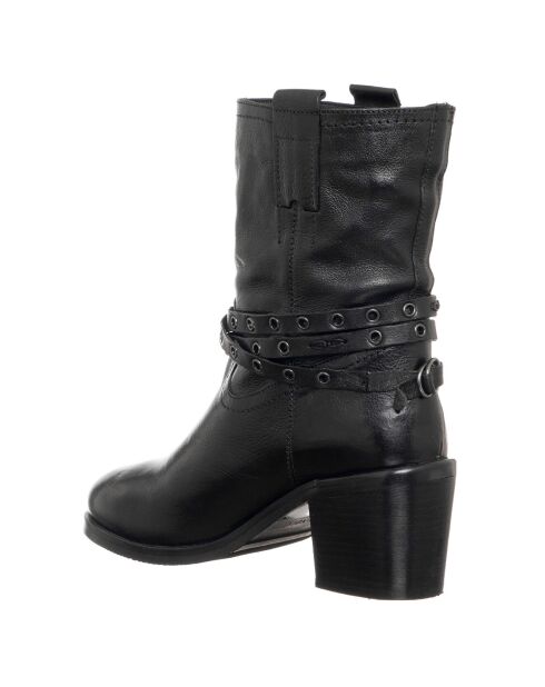 Bottines en Cuir Elizabeth noires - Talon 7 cm