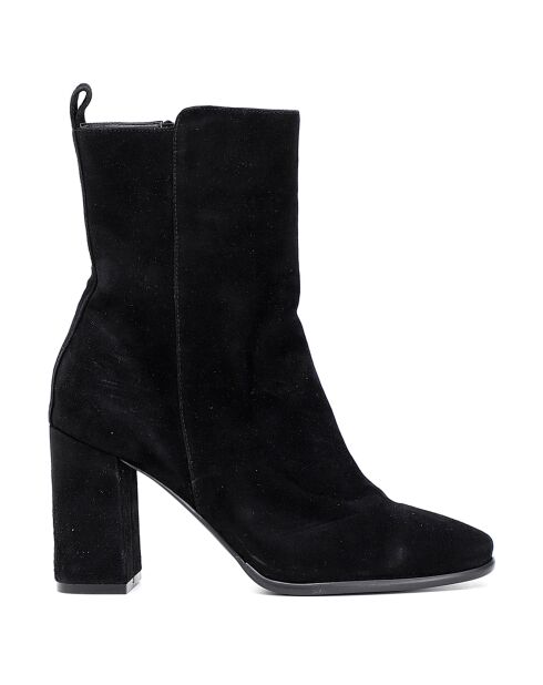 Bottines à Talon en Velours de Cuir Lana noires - Talon 7 cm