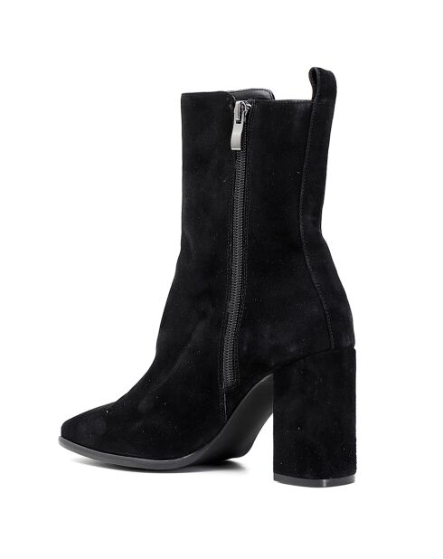 Bottines à Talon en Velours de Cuir Lana noires - Talon 7 cm