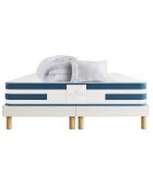 Matras en 2 boxspringset + 1 dekbed + 2 Balthazar wit/blauwe kussens - 2x80x200 cm