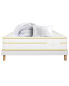 Ensemble matelas + 1 couette + 2 oreillers Magellan blanc/jaune - 140x190 cm