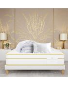 Ensemble matelas + 1 couette + 2 oreillers Magellan blanc/jaune - 140x190 cm