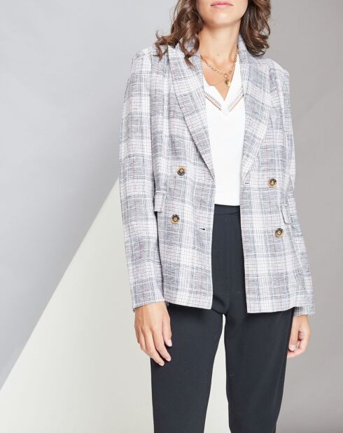 Veste en Lin mélangé Doris à carreaux gris/beige