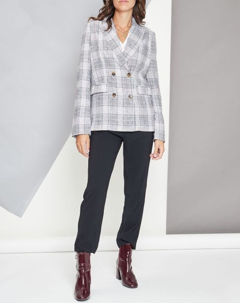 Veste en Lin mélangé Doris à carreaux gris/beige
