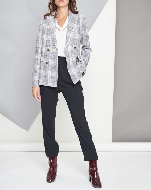 Veste en Lin mélangé Doris à carreaux gris/beige