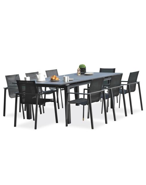 Tuinset Miami uitschuifbare tafel + 8 fauteuils antraciet - 180/240x100x77 cm