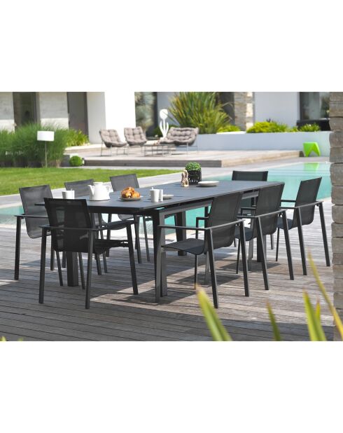 Tuinset Miami uitschuifbare tafel + 8 fauteuils antraciet - 180/240x100x77 cm