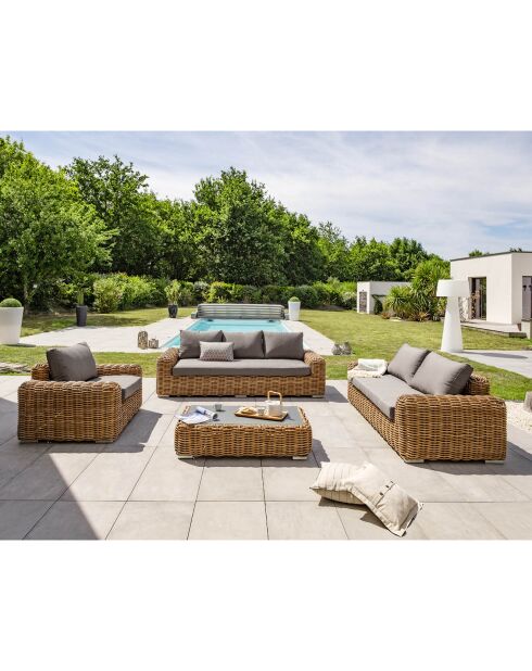 Salon de jardin Bora-Bora 6 personnes en résine tressée marron