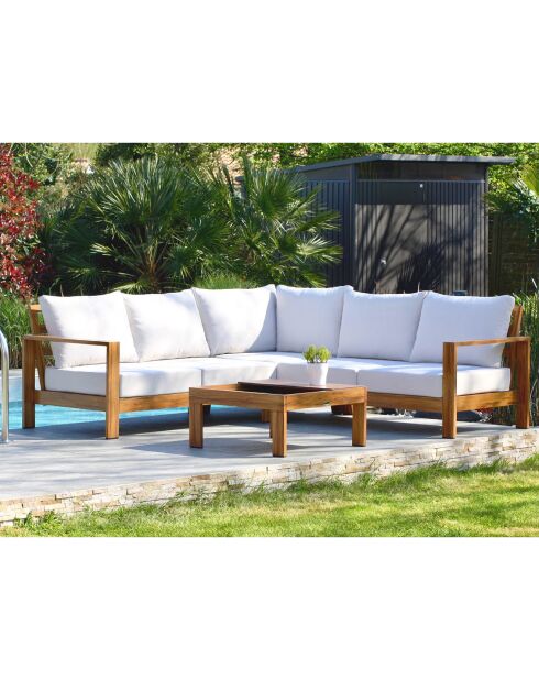 Majorca Gartenmöbel für 5 Personen in Aluminium-Holzoptik, braun/weiß