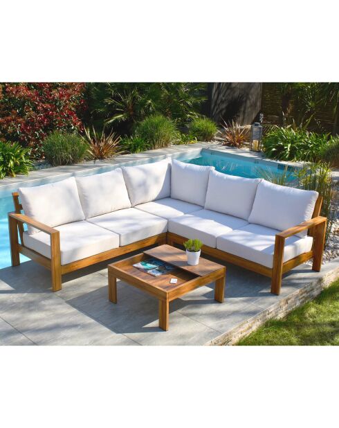 Majorca Gartenmöbel für 5 Personen in Aluminium-Holzoptik, braun/weiß