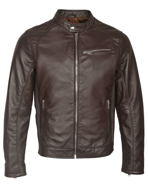 Veste en Cuir John chocolat foncé