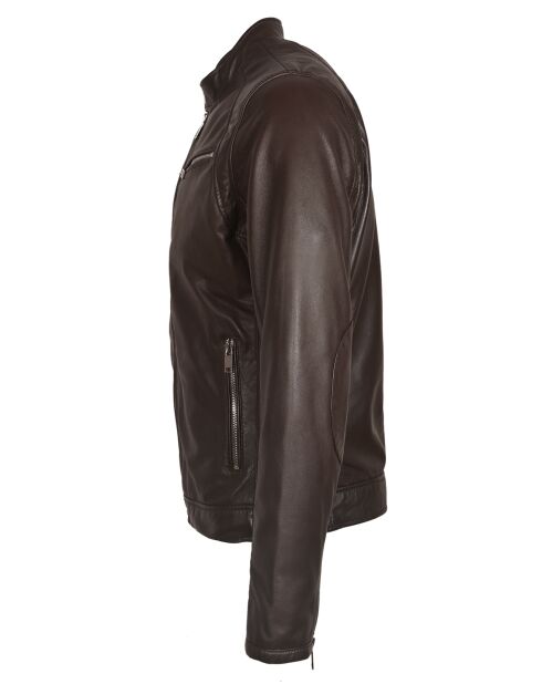 Veste en Cuir John chocolat foncé