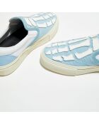 Slip On en Cuir & Textile Corduro bleu/blanc