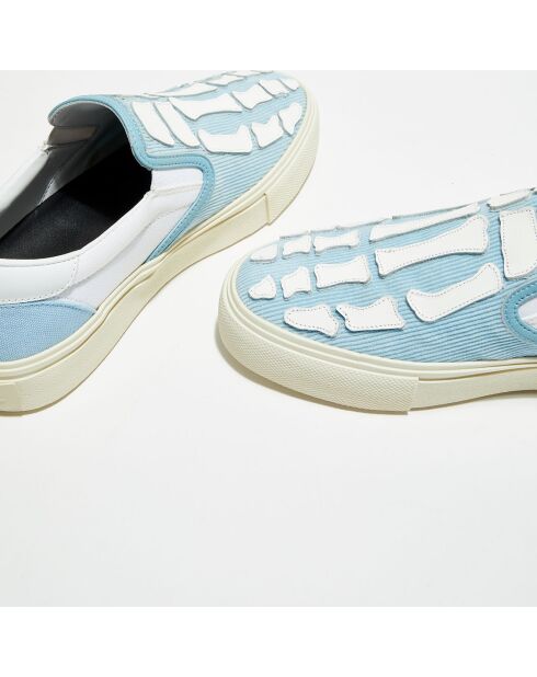 Slip On en Cuir & Textile Corduro bleu/blanc