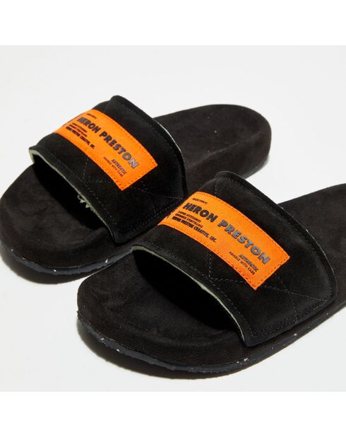 Fluwelen muiltjes van zwart sponsleer