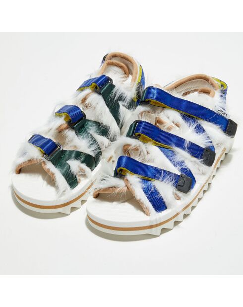 Sandales avec fausse fourrure Zip bleu/blanc