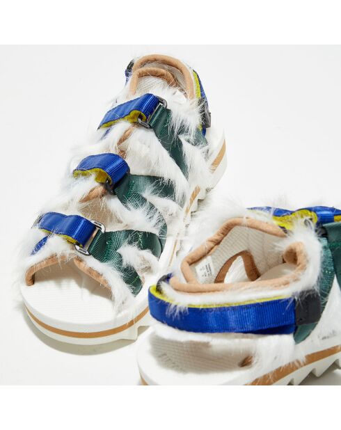 Sandales avec fausse fourrure Zip bleu/blanc