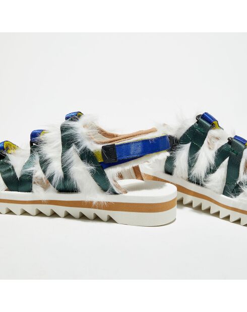Sandales avec fausse fourrure Zip bleu/blanc