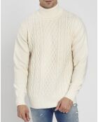 Pull col roulé torsade blanc