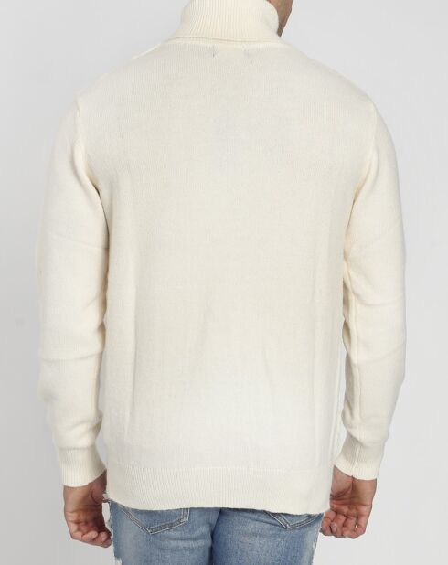 Pull col roulé torsade blanc