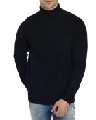 Pull col roulé torsade noir