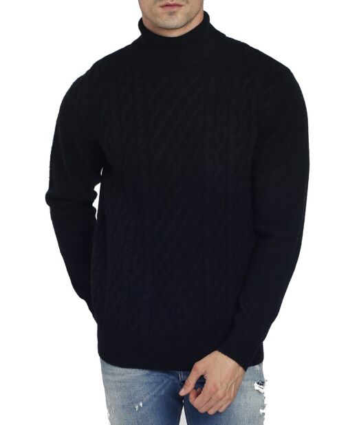 Pull col roulé torsade noir