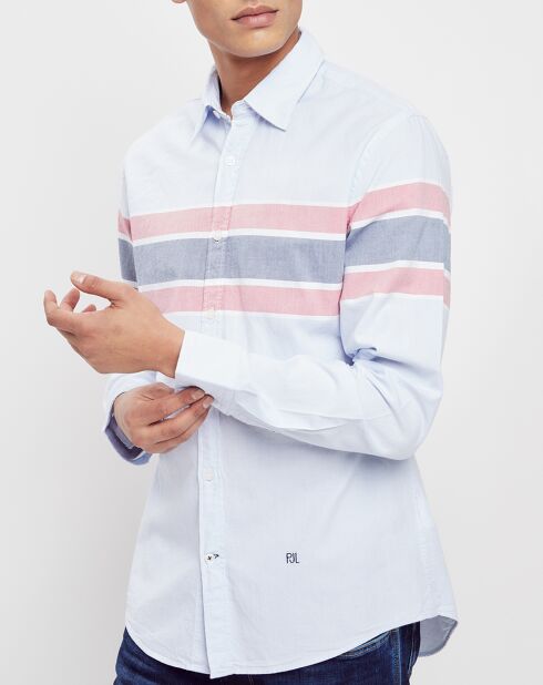 Chemise effet Lin rayure bleue