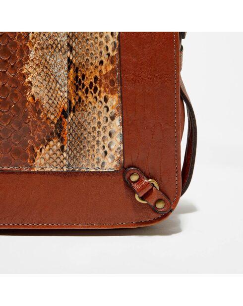 Sac bandoulière en Cuir d'Agneau & Python Seren cognac - 25x11x16.5 cm