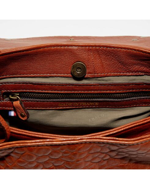 Sac bandoulière en Cuir d'Agneau & Python Seren cognac - 25x11x16.5 cm