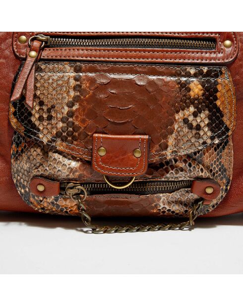 Sac à main en Cuir d'Agneau & Python Mini Ode cognac - 29x22x3 cm