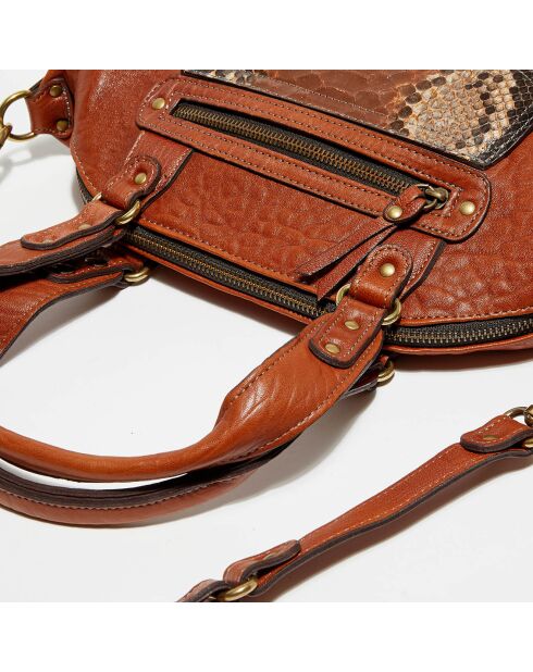 Sac à main en Cuir d'Agneau & Python Mini Ode cognac - 29x22x3 cm